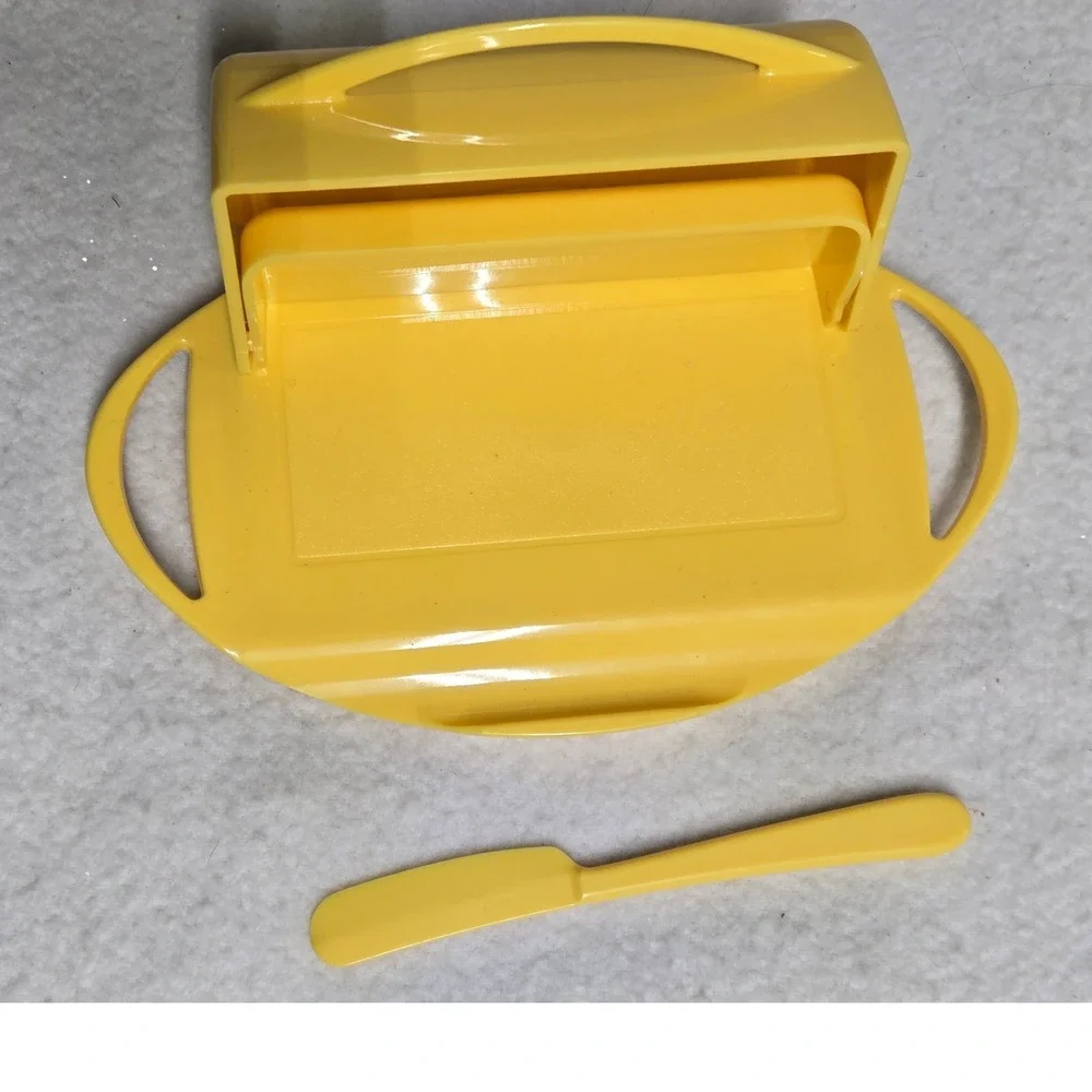 Butterie Yellow Flip Top Butter Dish w Spreader Knife 2 Stick Countertop Keeper